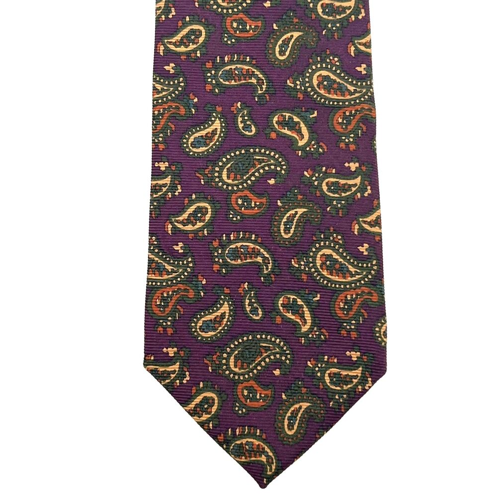 Vintage Brooks Brothers Silk Paisley Tie Purple Green USA Makers & Merchants Men